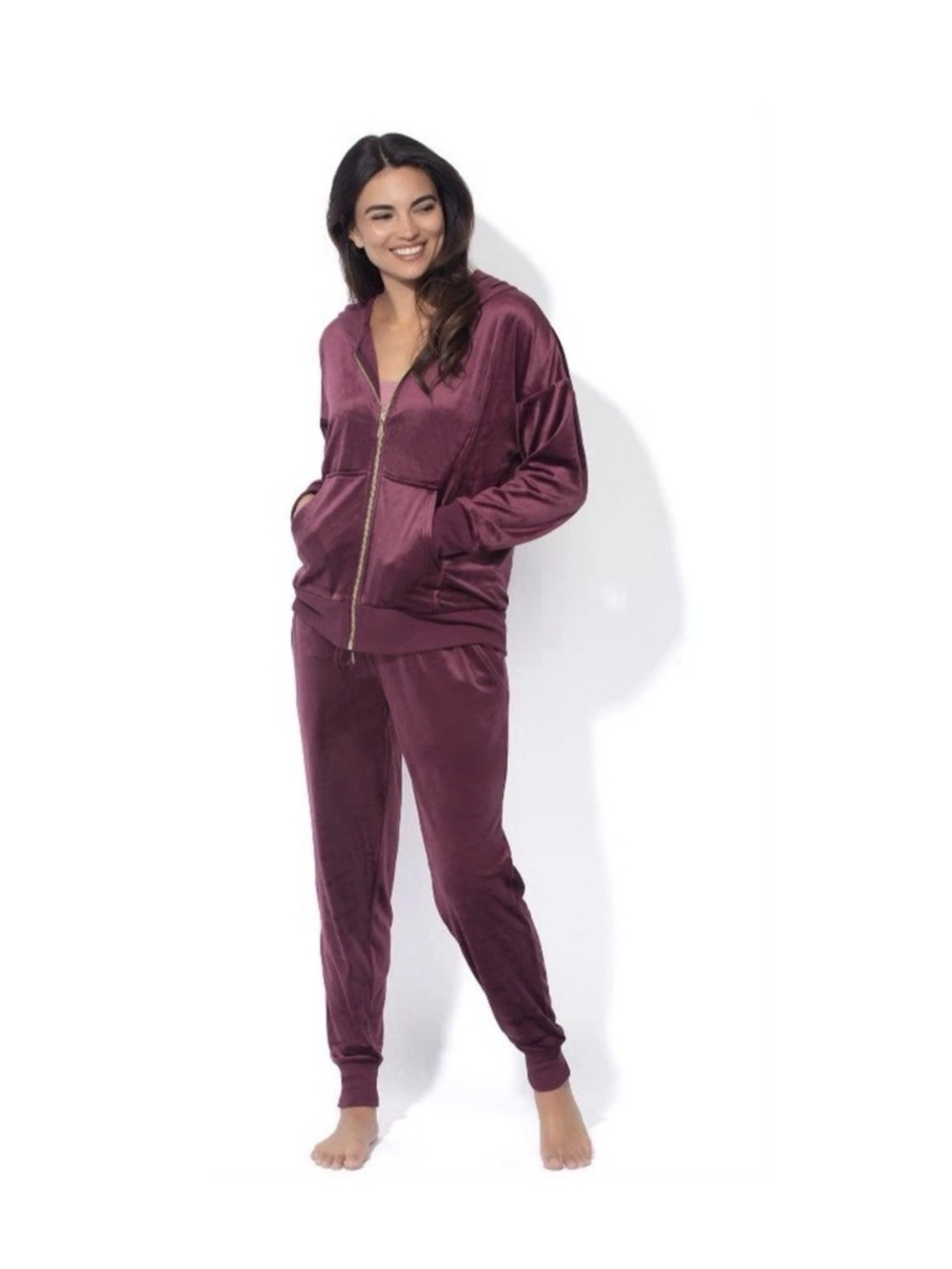 Felina Velour Hoodie Jogger Set Burgundy XL NWT 2 Piece